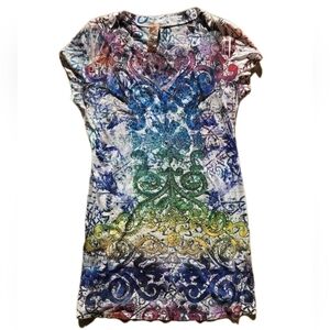 S-Twelve Vintage Y2K Short Sleeve V-neck Long Tee Rhinestones Size L New